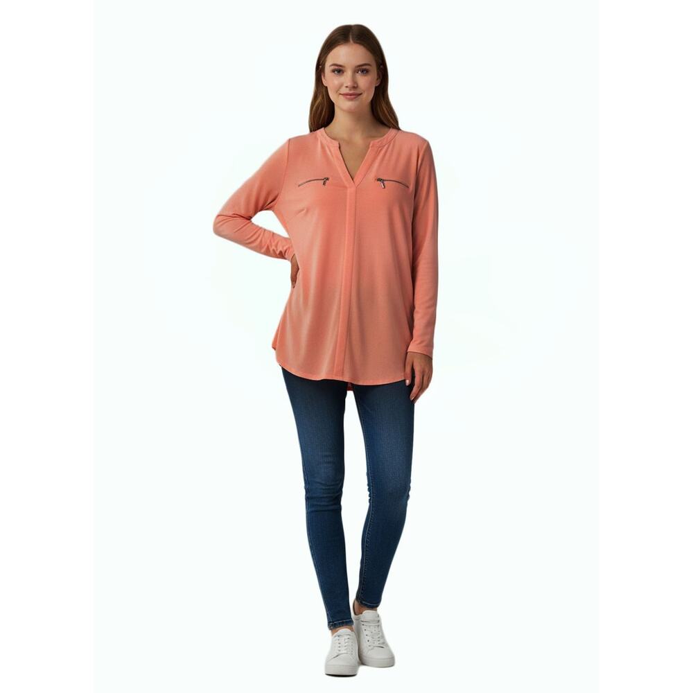 Women Blouse INC‎ International Concept Plus Size Zip-Pocket Top OX Peach